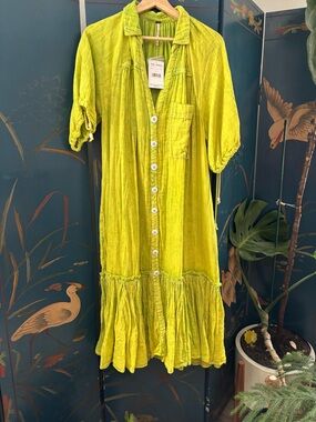 Free People Lime Green Button-Front Midi Dress